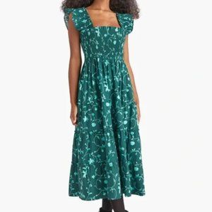 Hill House Ellie Nap Dress - Emerald Botanical Poplin - Size Small